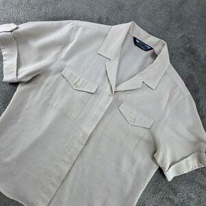 Shaver‎ Lake Beige Gingham Short Sleeve Button Up Shirt Women's Size M